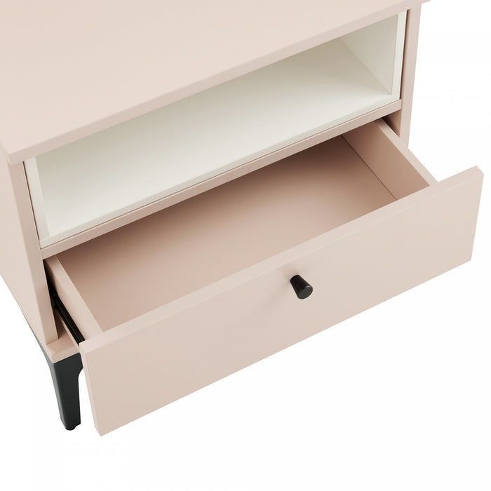 Amara Modern 20\" Nightstand in Pale Rose and White (1-Drawer)