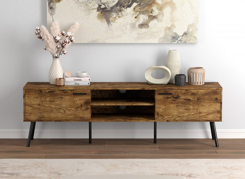 71” Durable Wood TV Stand With 2 Closed Doors 2 Shelves - Brown Reclaimed Wood