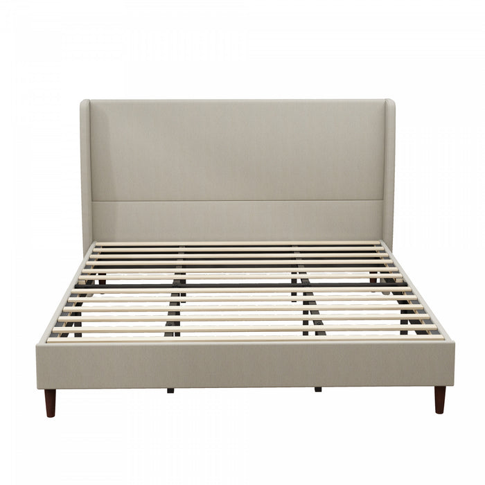 Harper Upholstered King Bed Frame with High Headboard, Linen Fabric - Beige