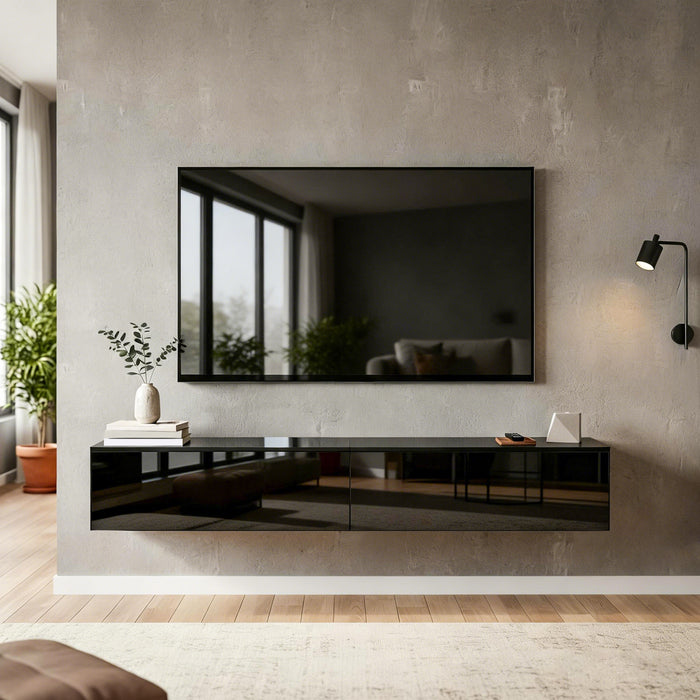 HOMCOM 70.9\" Floating TV Stand for 75\" TVs Media Console High Gloss Black