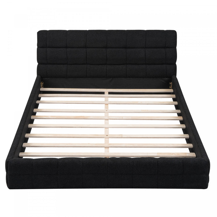 Emma Modern Upholstered Platform Bed with Comfortable Solid Wood,Queen Size,Black Queen Bed