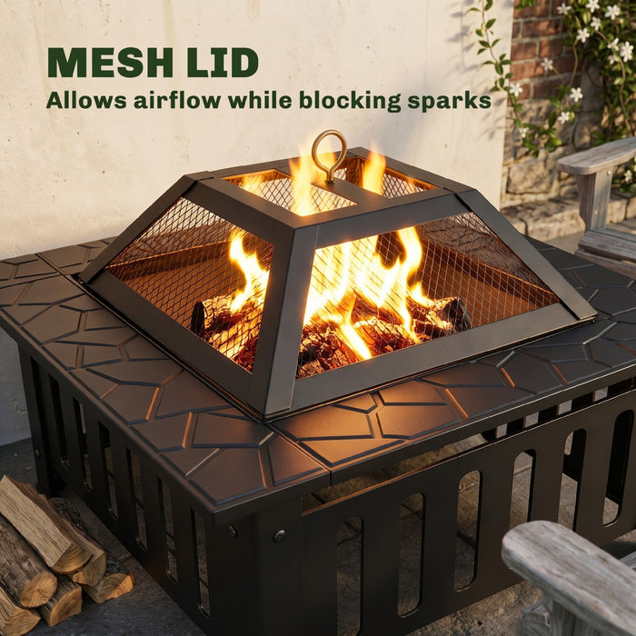 Outsunny Outdoor Fire Pit with Fire Poker, Wood Burning Firepit, Black