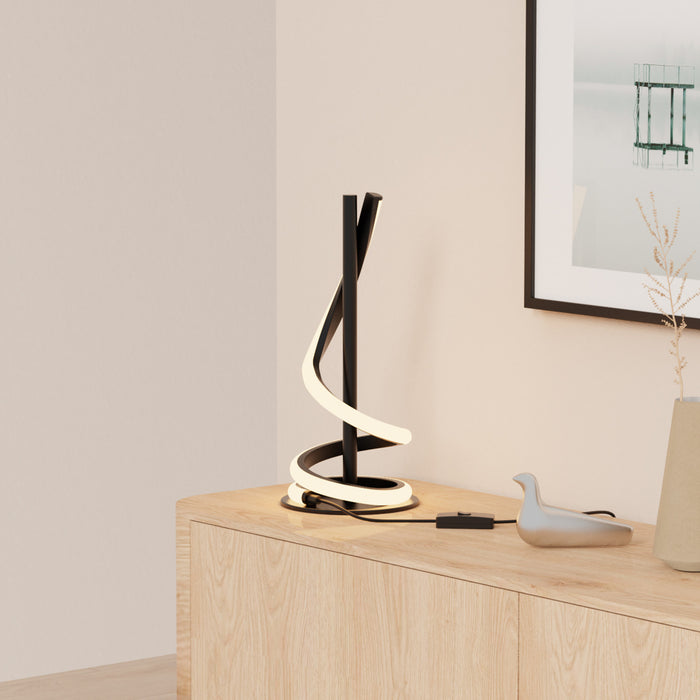 16\" Matte Black Sculptural Curved LED Table Lamp 