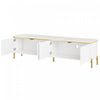 Croma 67 Inch Modern High-Gloss TV Stand with Cable Management and Gold Trim, White | Croma Meuble TV Moderne Haute Brillance 67 po avec Gestion des Cables et Garniture Doree, Blanc