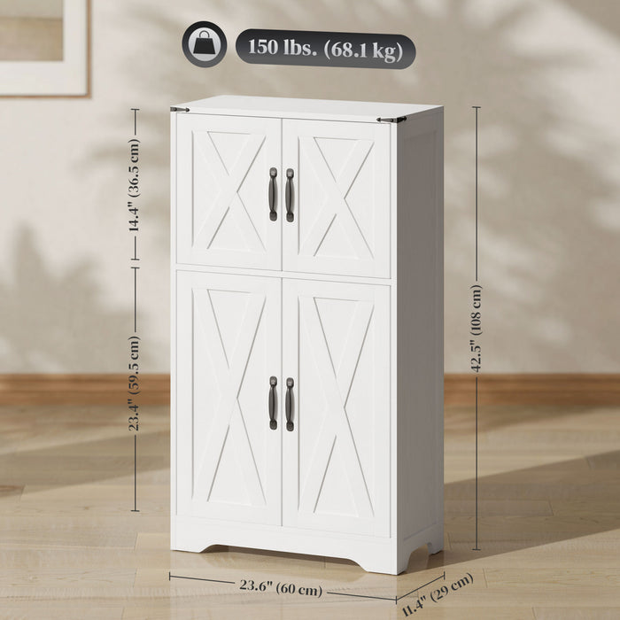 HOMCOM Kitchen Pantry Cabinet Pantry Storage Cabinet with Barn Doors White