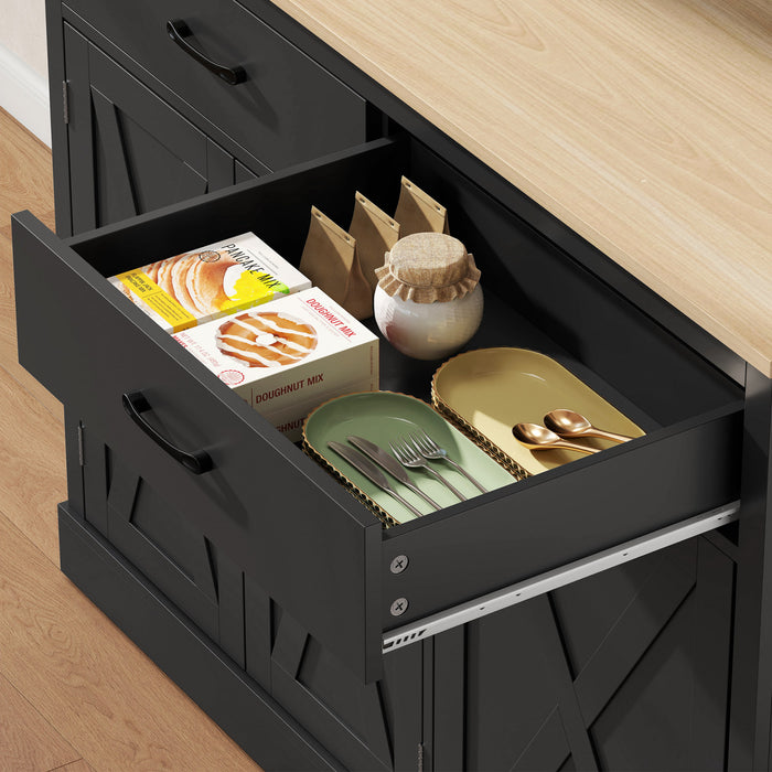 HOMCOM 69\" Pantry Cabinet, Kitchen Cabinet with Charging Station, Black