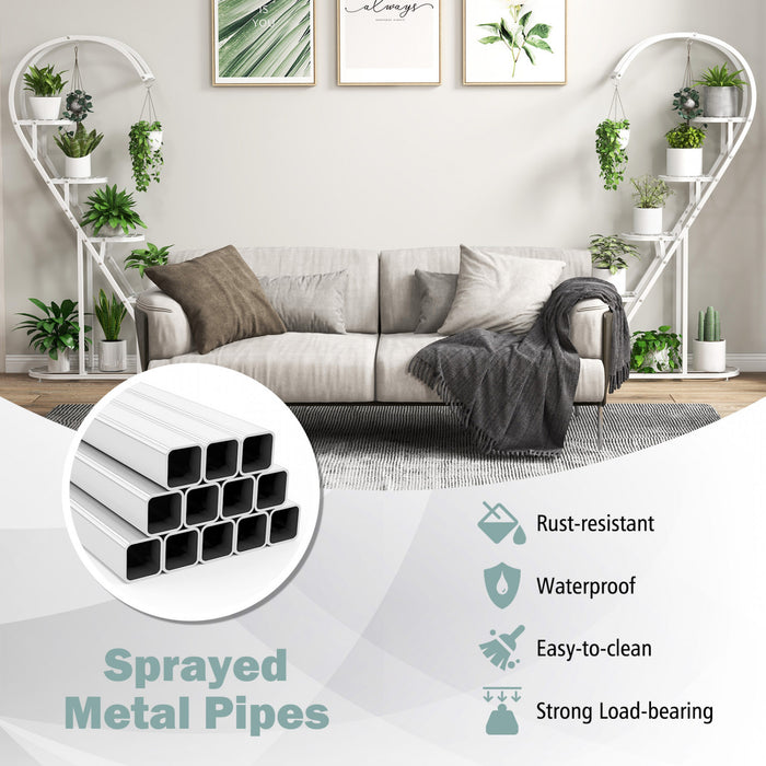 Costway 5 Tier Metal Plant Stand Heart-shaped Shelf With Hanging Hook For Multiple Plants White