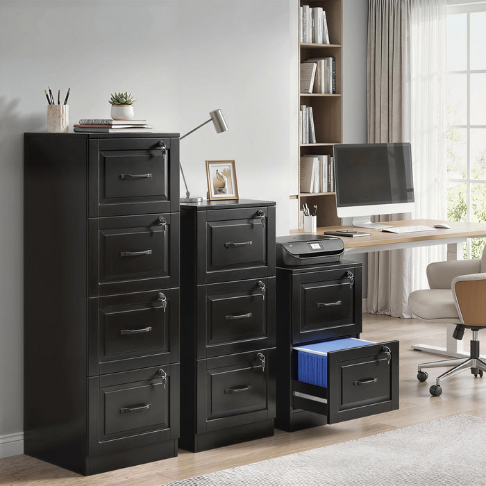 HOMCOM 4 Drawer File Cabinet with Lock, Vertical Filing Cabinet, Black