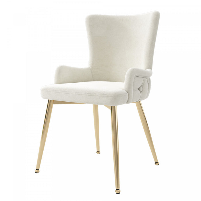 Luna Velvet Dining Chairs with Tufted Upholstered and Gold Metal Legs Set of 6, Beige