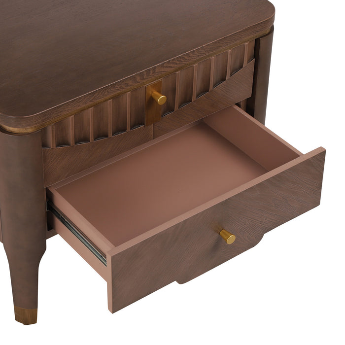 Liam Modern Wave Design Nightstand with 2 Storage Drawers,Brown