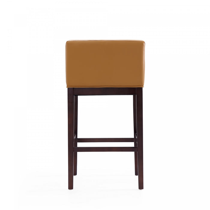 Kingsley Mid-Century Modern Wood Upholstered Barstool in Camel - Set of 2