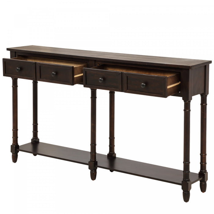 Phyllis Solid Wood Console Table With Drawers And Bottom Shelf - Espresso
