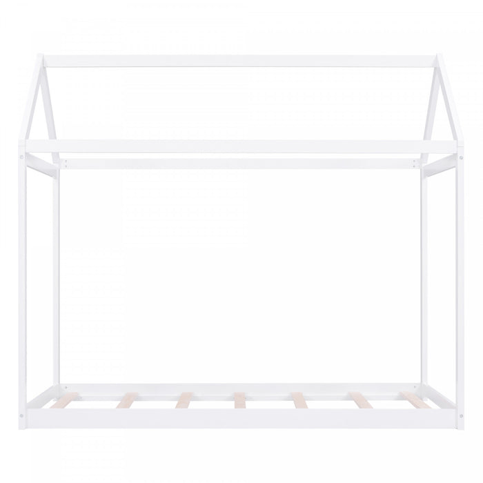 Susan Easy-clean Design Solid Wood House Bed With Roof Frame, Twin Size, White