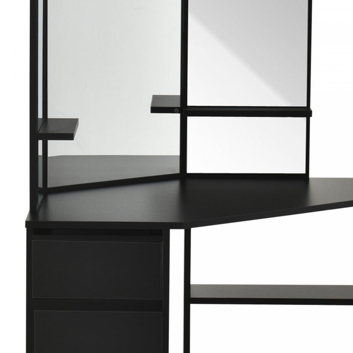 HOMCOM Corner Vanity Table, Makeup Desk with 3-piece Mirror and 5 Drawers