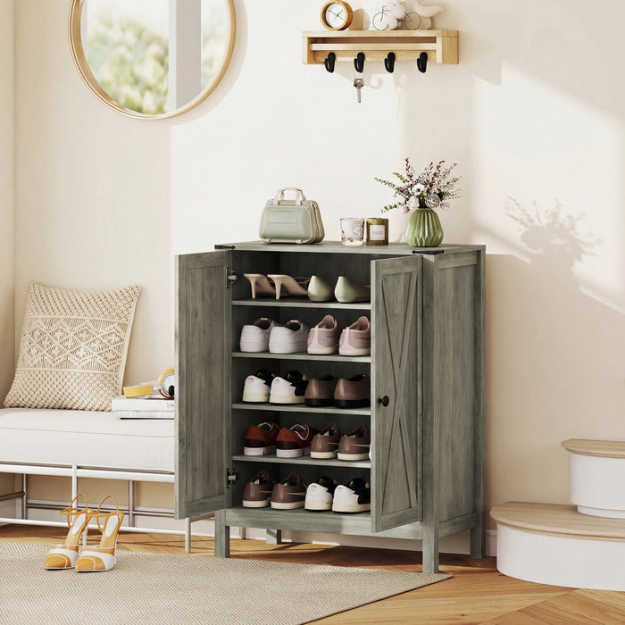 HOMCOM Shoe Cabinet with Barn Doors, Farmhouse Shoe Storage Cabinet, Grey