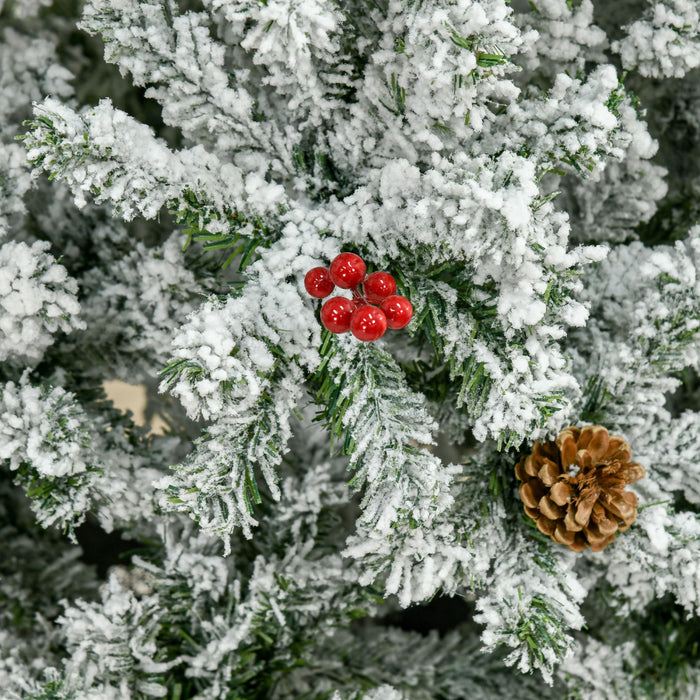 Homcom 9ft Snow Artificial Christmas Tree With Pine Cone, Red Berry