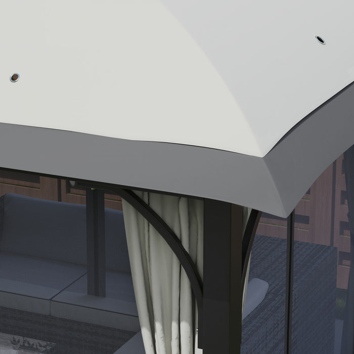 Outsunny 11' x 13' Double Roof Gazebo With Netting & Curtains, Light Grey