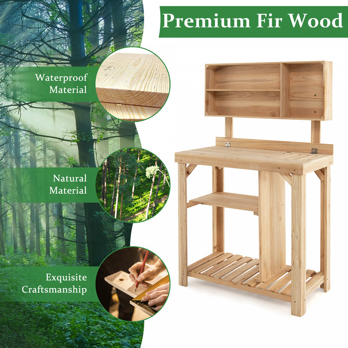 Costway Garden Potting Table Outdoor Potting Bench Wooden Workstation W/storage Shelf