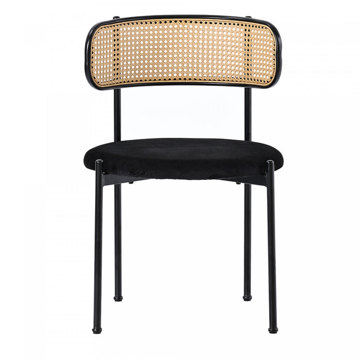 Mason Rattan Dining Chairs with Metal Legs and Velvet Cushion Set of 4,Black