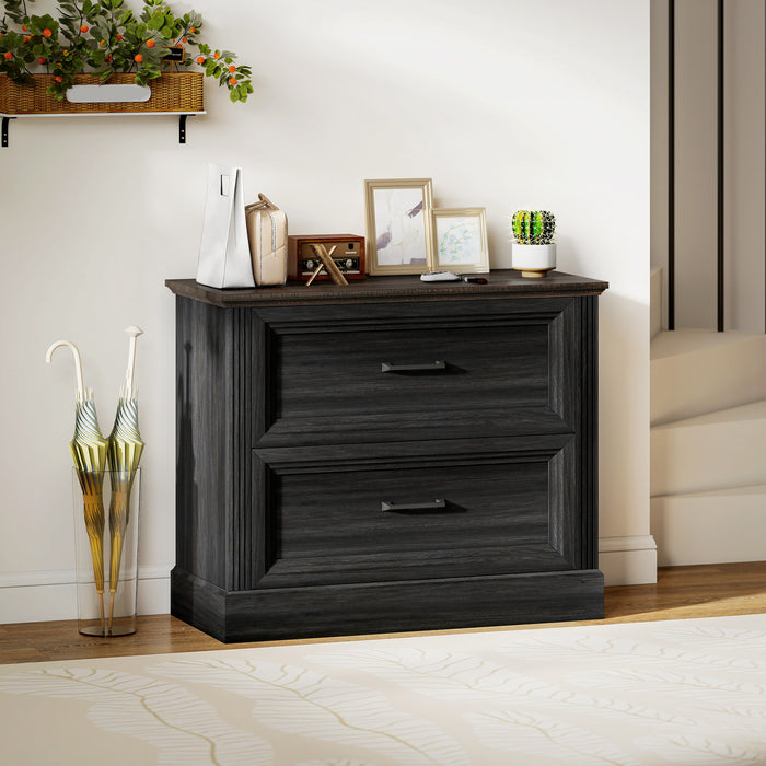 HOMCOM Lateral File Cabinet with 2 Drawers, Farmhouse Filing Cabinet, Black