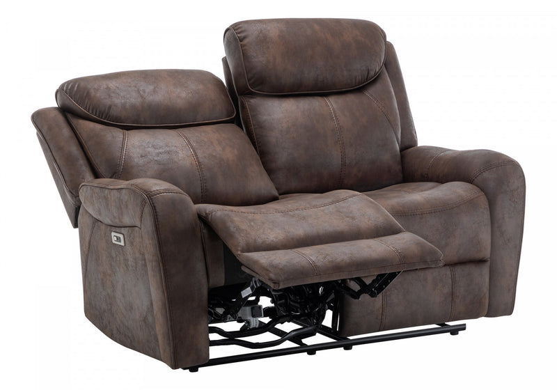 Large 2-Seater Power Reclining Love Seat, 60\" Wide, Usb Port Included, Brown Leather-Look Recliner
