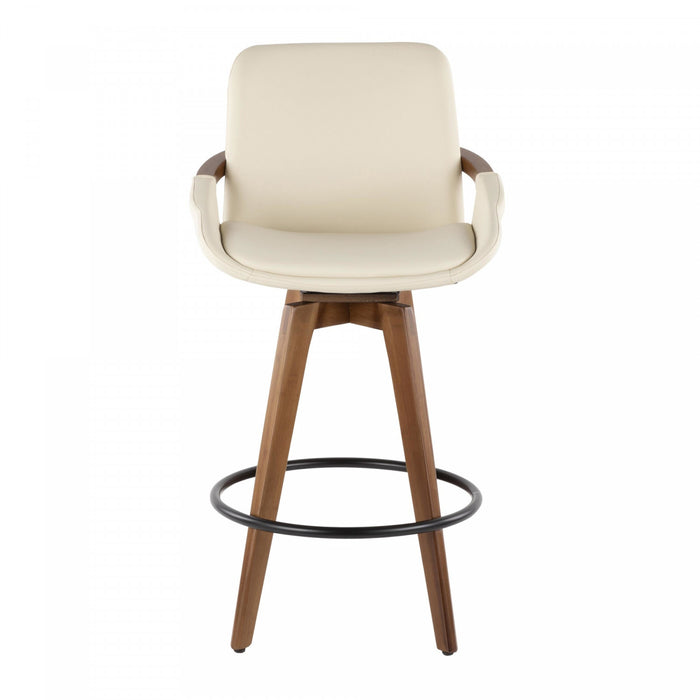 LumiSource Cosmo Faux Leather Mid-Century Modern Counter-Height Stool - Walnut/Cream