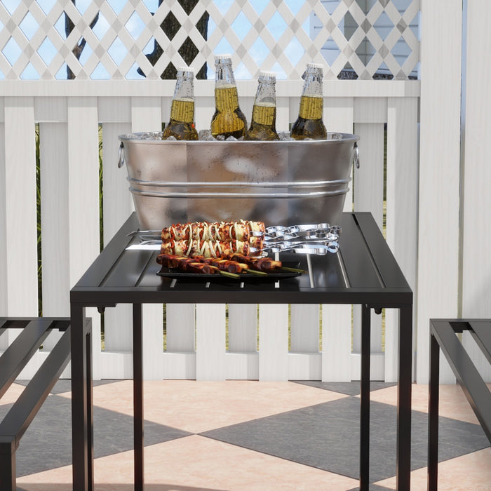 Outsunny 3 Pieces Outdoor Picnic Table Set With 2 Benches, Black