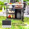 Outsunny Outdoor Grill Cart with Stainless Steel Top, Foldable Side Table, Pizza Oven Table, Wheels, Hooks, Shelves, Cabinet, Movable Barbecue Grill Dining Cart, Includes Cover, Black