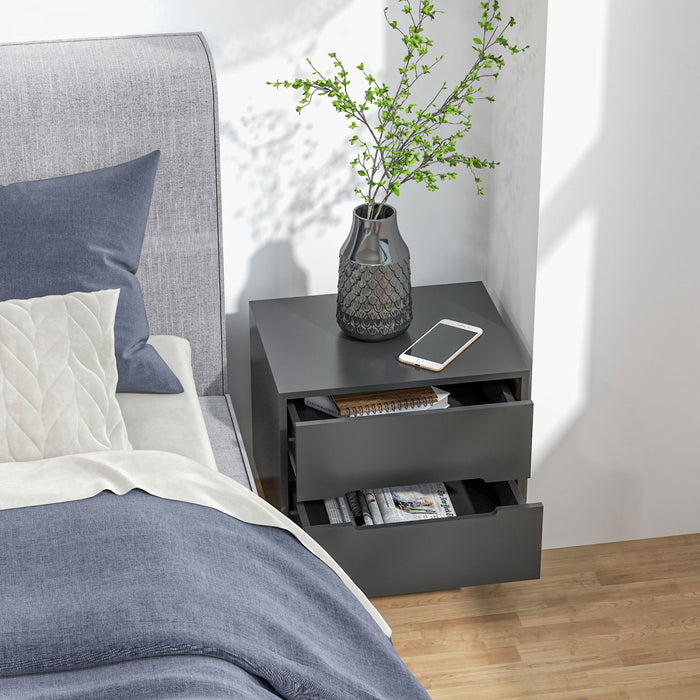HOMCOM Bedside Table, Sofa Side Table with 2 Drawers and Wood Legs Black