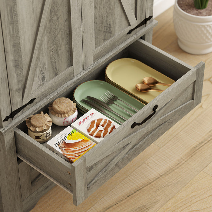 HOMCOM 64\" Kitchen Pantry Cabinet Storage Cabinet with Doors Drawers, Grey