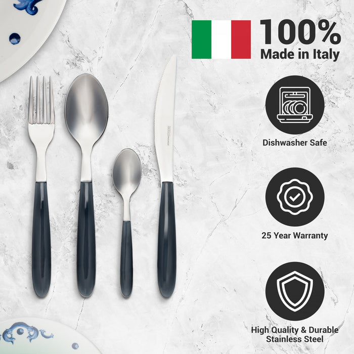 Arimi Nilu Italian Stainless Steel 24 Piece Flatware Set - Service For 6 - Grey Handle