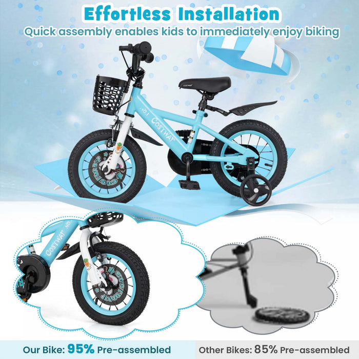 Costway 12\" Kid's Bike For 3-4 With Height-adjustable Handlebar & Saddle Handbrake Blue