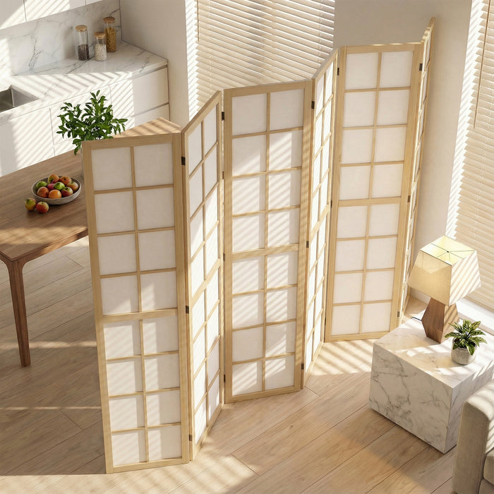 HOMCOM 6 Panel Room Divider, 5.6 ft Folding Privacy Screen, Natural Wood