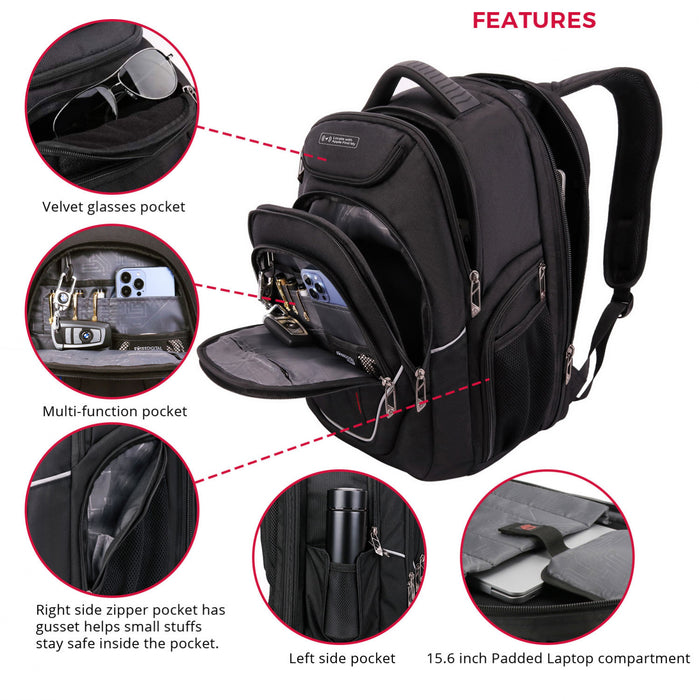 Swissdigital Terabyte Backpack – 15.6\" Laptop Bag, USB Charging, SDD Finder, RFID Protection, Large Capacity, 2-Year Warranty