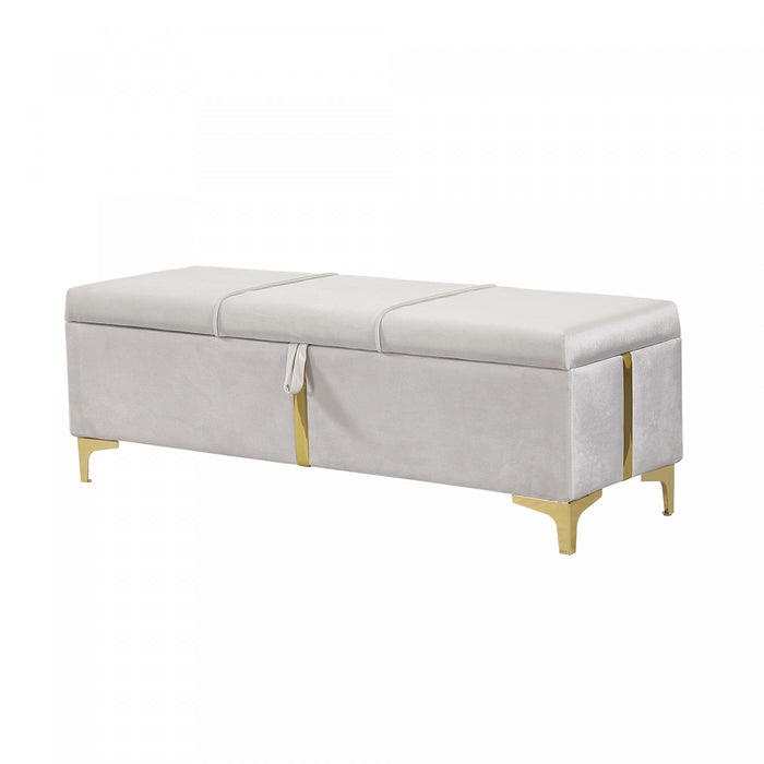 Tony Soft Velvet Upholstered Storage Ottoman Bench With Metal Legs,beige