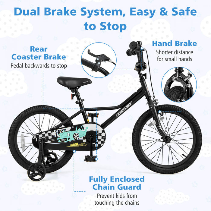 Costway 18\" Kids Training Bike With Removable Training Wheels Pneumatic Tires Black