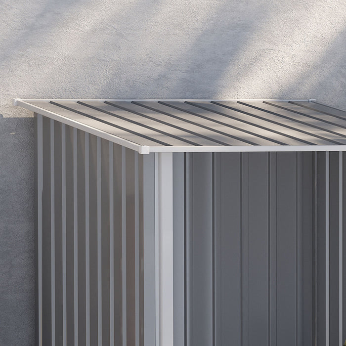 Outsunny 3.3' X 3.4' Lean-to Garden Storage Shed, Outdoor Galvanized Steel Tool House With Lockable Door For Patio, Backyard Lawn, Light Grey
