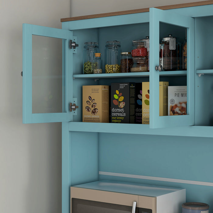 HOMCOM 71\" Pantry Cabinet w/ Microwave Space Buffet w/ Hutch Blue