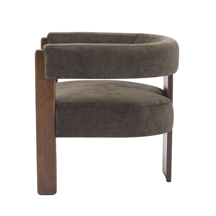 Olivia Velvet Upholstered Accent Armchair with Barrel Back Design and Rubber Wood Frame,Dark Brown Accent Chair