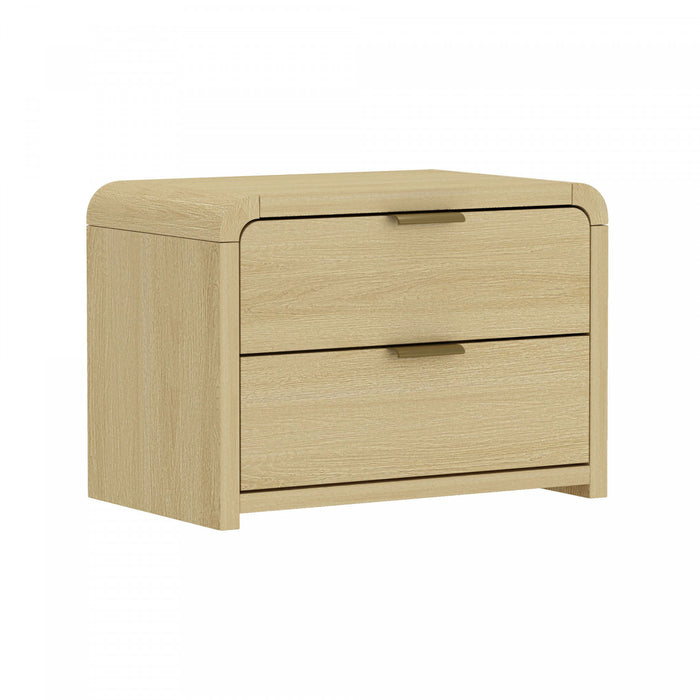 Grace Modern 28\" Nightstand in Natural Oak and Gold (2-Drawer) - Set of 2