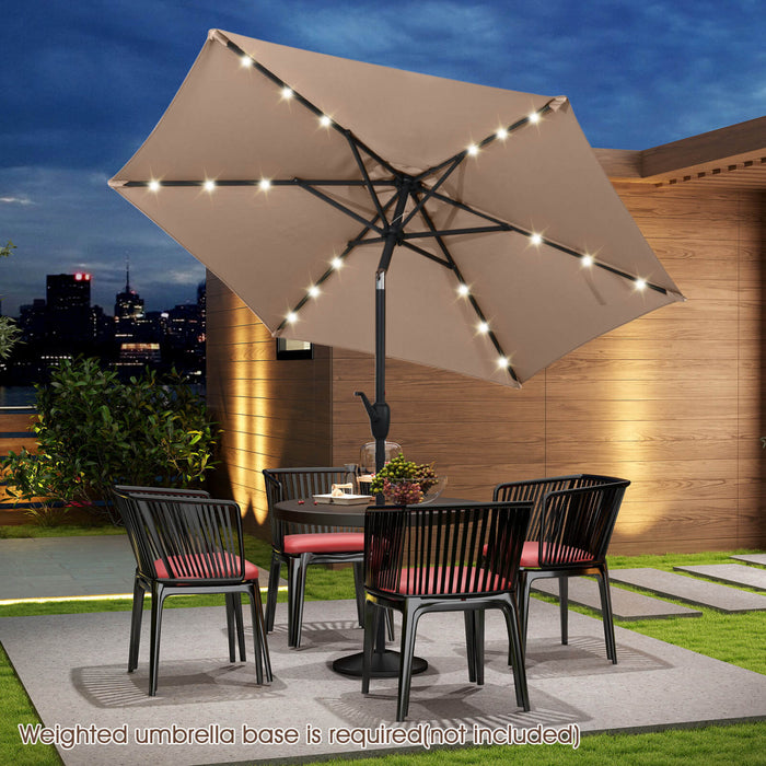 Costway 7.5 ft Solar Powered Patio Umbrella with LED Lights Push Button Tilt Crank Handle Brown