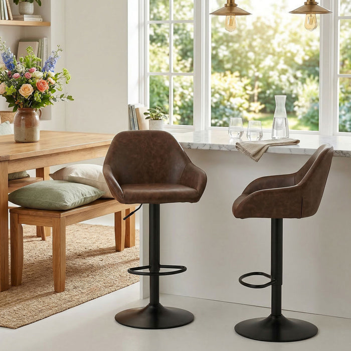 HOMCOM Adjustable Bar Stools Set of 2, Swivel Barstool W/ Footrest Coffee