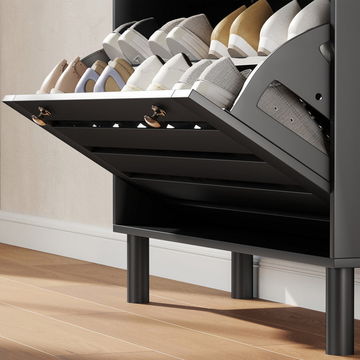 HOMCOM Shoe Storage Cabinet with Adjustable Shelves, Black