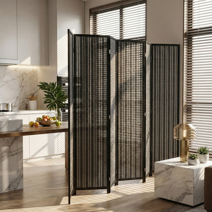 HOMCOM 6 Panel Room Divider with Handwoven Bamboo, Folding Privacy Screen