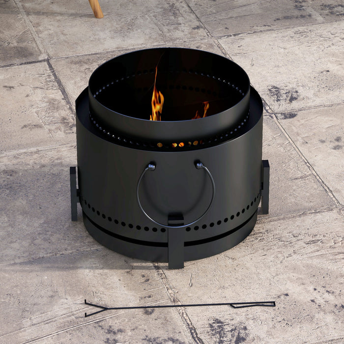 Outsunny Smokeless Fire Pit, Portable Firepit With Poker, Black