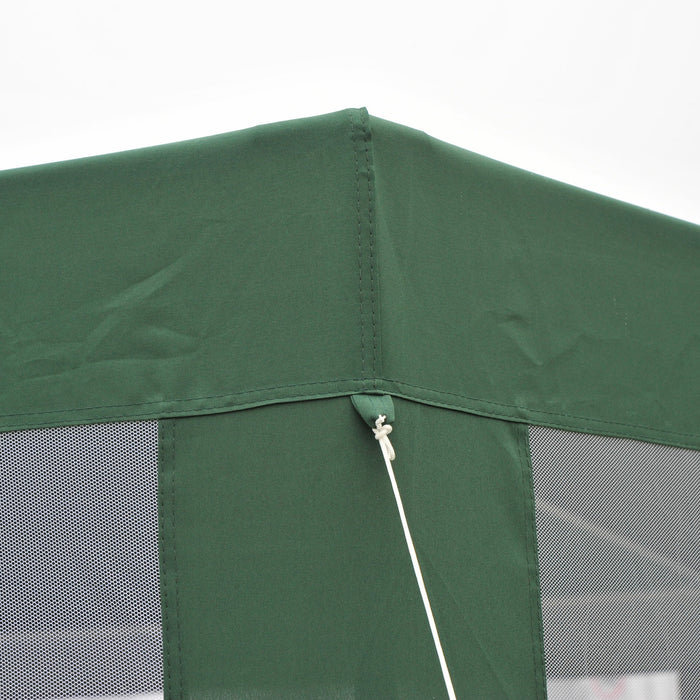 Outsunny Φ13' Hexagon Party Tent Patio Gazebo Outdoor Activity Event Canopy Quick Sun Shelter Pavilion With Netting Mesh Sidewall Green