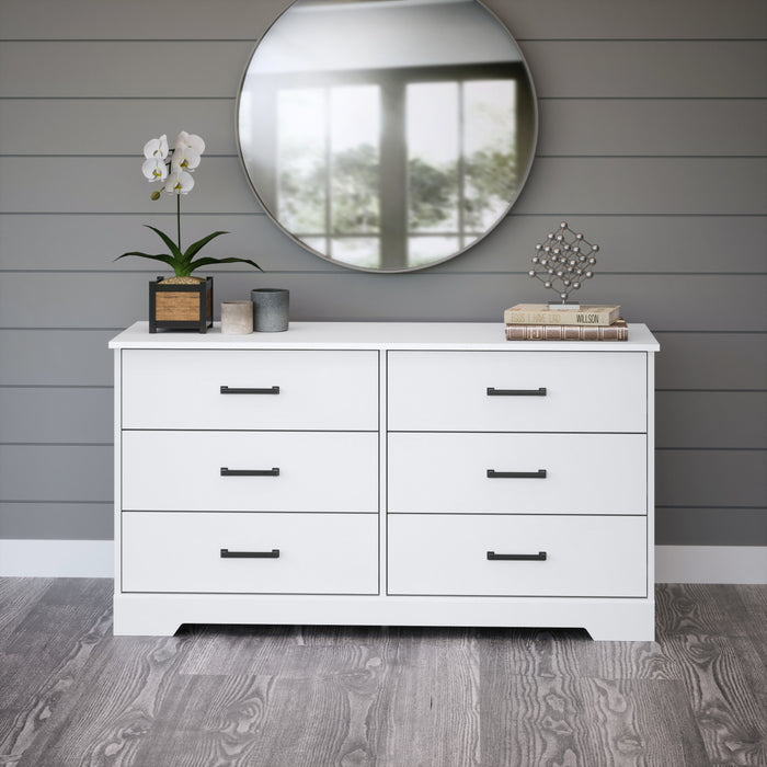 Prepac Rustic Ridge Farmhouse 6-Drawer Dresser - White