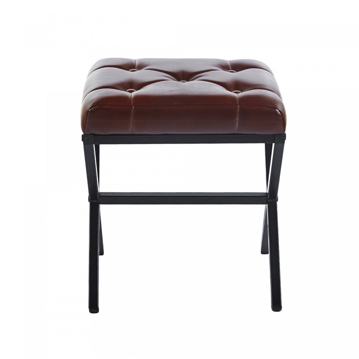 Liam Accent Stool with Tufted Cushion and Metal Legs,Dark Brown Accent Chair