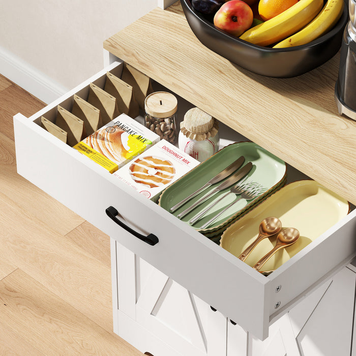 HOMCOM Kitchen Pantry, 6 Doors, 2 Drawers, Rustic Kitchen Cabinet White