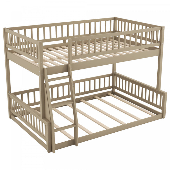 Ethan Full XL over Queen Bunk Bed with Ladder and Guardrails,Walnut Queen Bed
